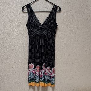 Lola Black and White Polka Dot Dress with Floral Hem